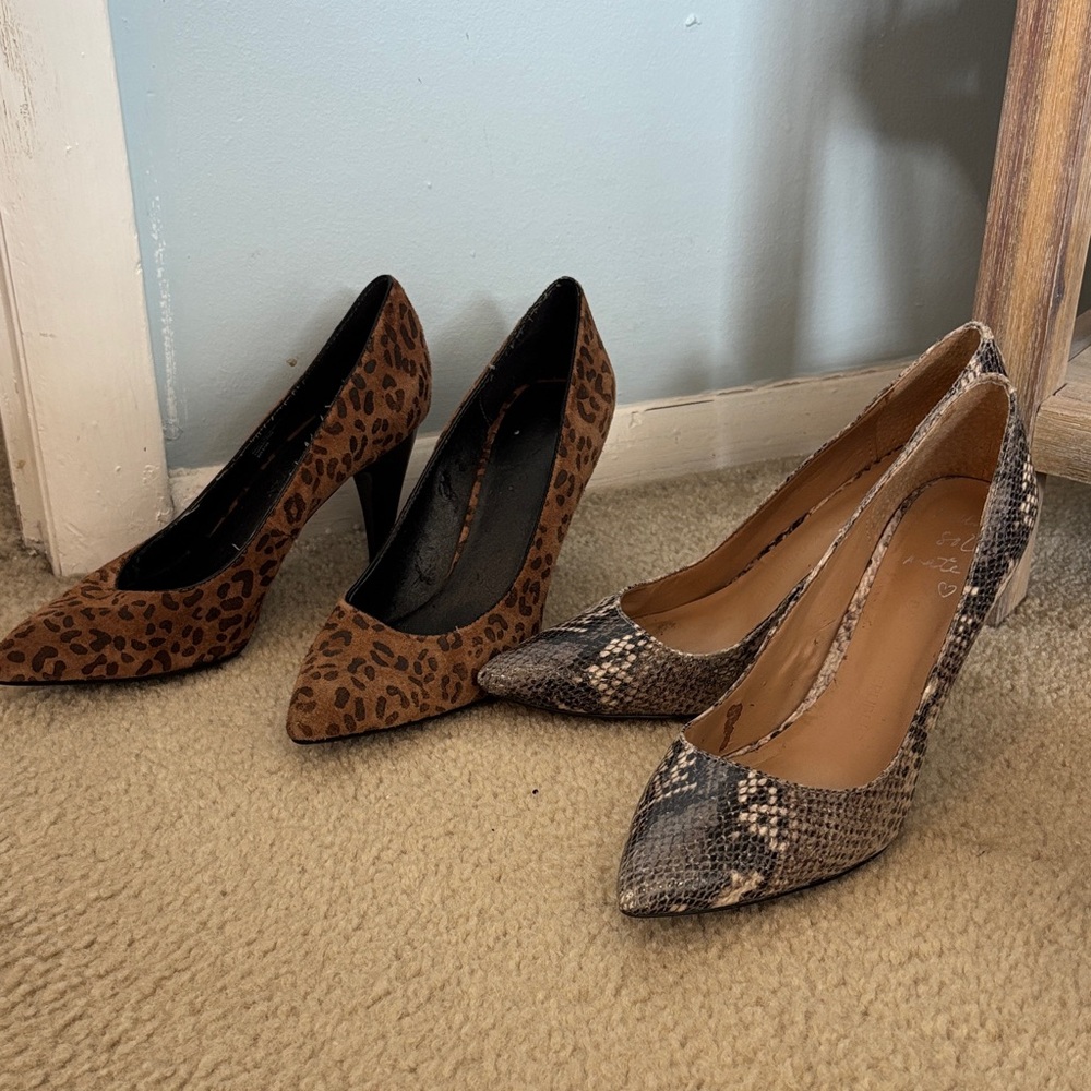 2 pairs for $30 - Banana Republic Snakeskin & Dan Bachman  Leopard Print Heels